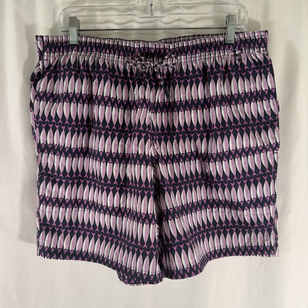 Eddie Bauer Swim Trunks Men's Large Purple Fish Tropical Print Mesh Lined Drawst